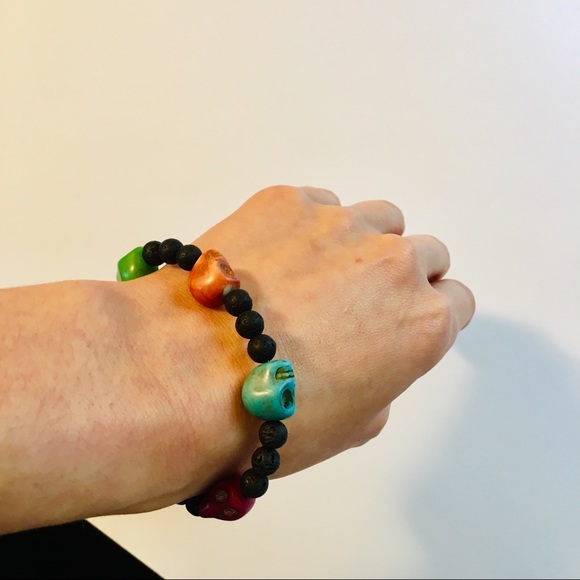 Day of the Dead/ Día de los muertos Lava stone bracelet 💜💀❤️🌼💀🧡 - Picture 3 of 4